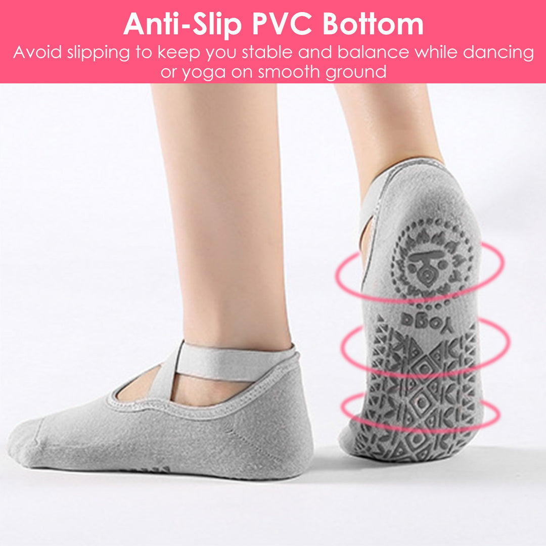 6 Packs Women Yoga Socks Non Slip Grips Straps Cotton Pilates Dance Gym 5-8.5 Image 4