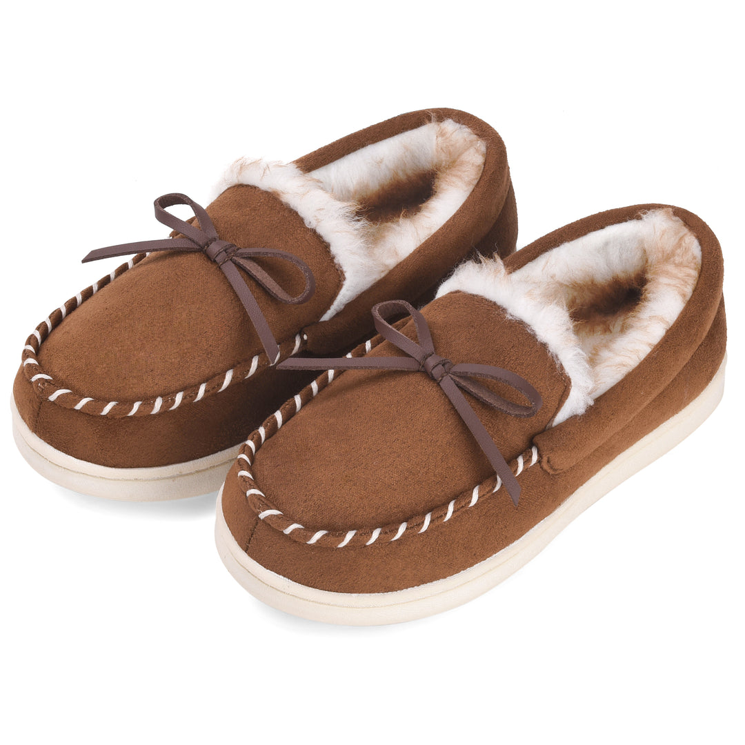 VONMAY Kids Slippers Faux faux Lined Moccasins Memory Foam Non-Slip House Shoes Image 1