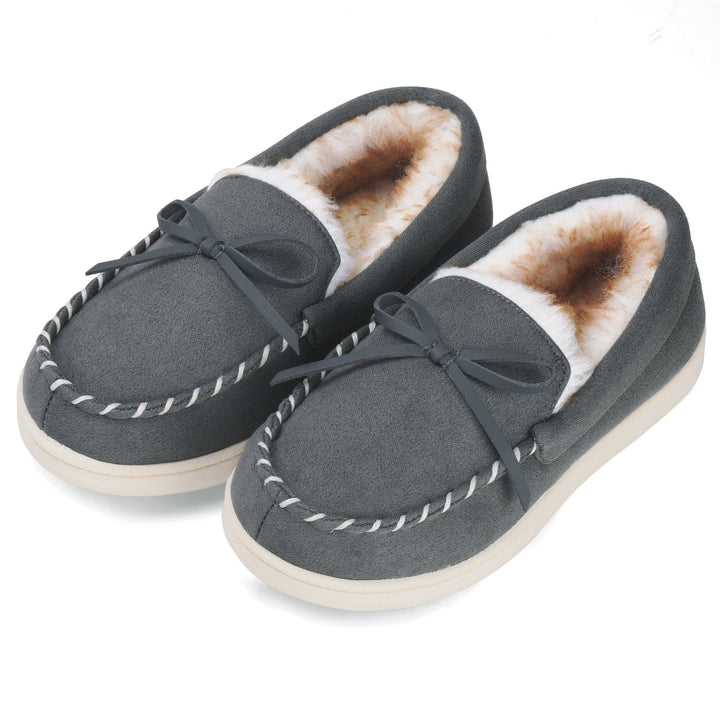 VONMAY Kids Slippers Faux faux Lined Moccasins Memory Foam Non-Slip House Shoes Image 2