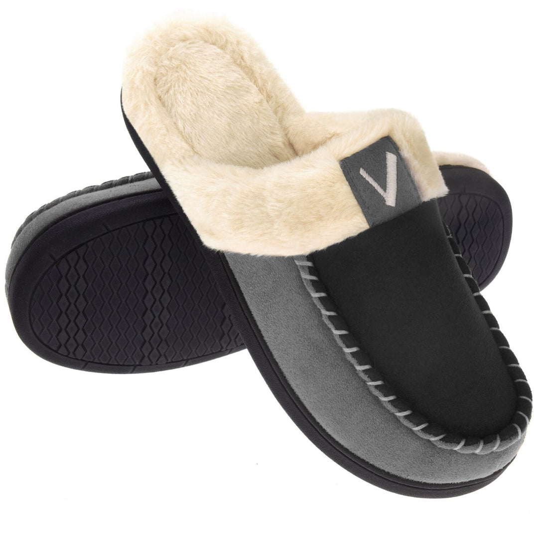 VONMAY Mens Moccasin Slippers Memory Foam Fuzzy Faux faux Indoor Outdoor Winter Image 10