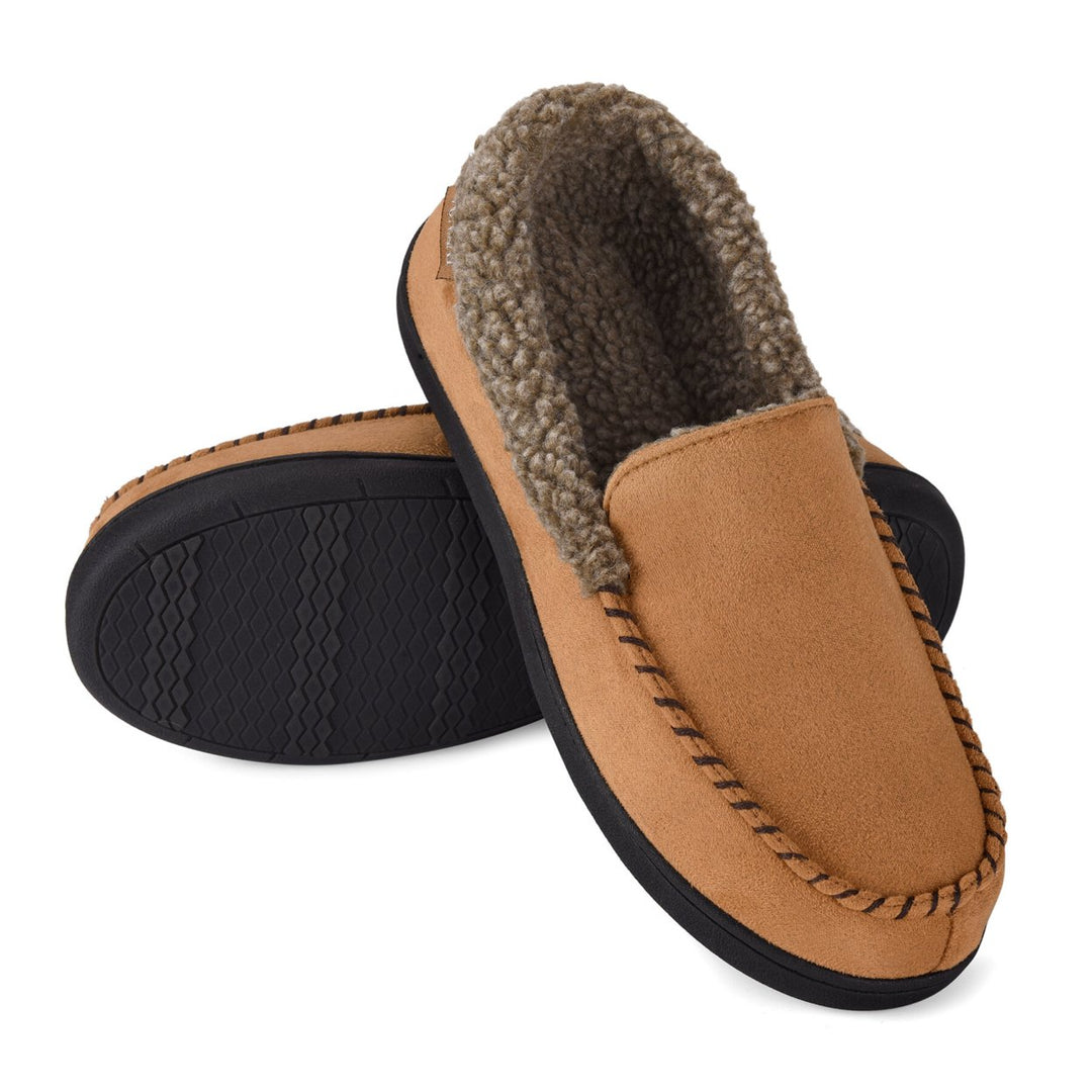 VONMAY Mens Moccasin Slippers Memory Foam Fuzzy House Shoes Non-slip Indoor Outdoor Image 1