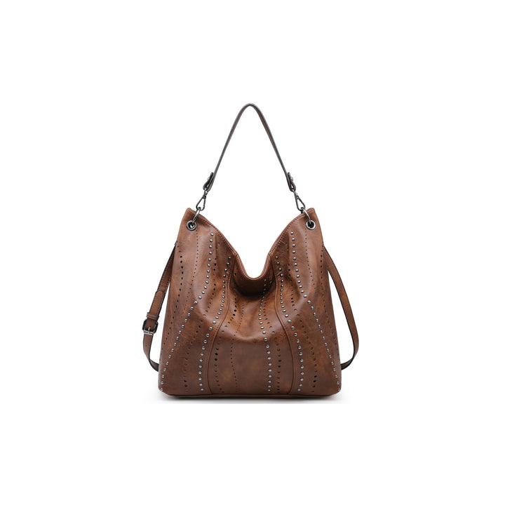Large Hobo Shoulder Bag Bucket Handbag Purse with Studs Vegan Leather Image 6