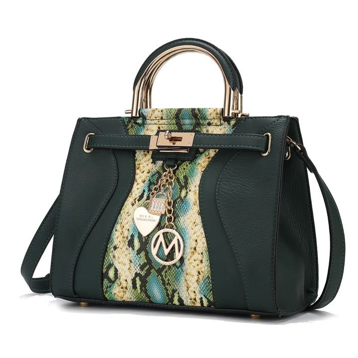 Cassia Snake embossed Vegan Leather Women s Satchel Handbag by Mia K Image 4