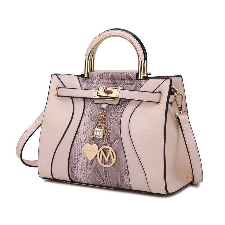 Cassia Snake embossed Vegan Leather Women s Satchel Handbag by Mia K Image 9