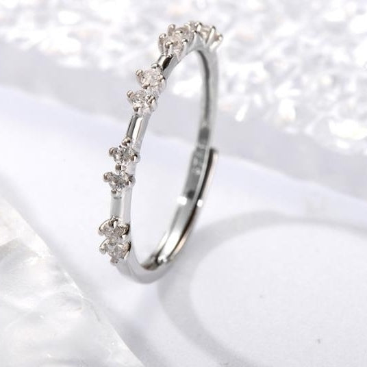 Row Diamond S925 Sterling Silver Ring Womens ins Extremely Simple and Luxury Index Ring Image 1