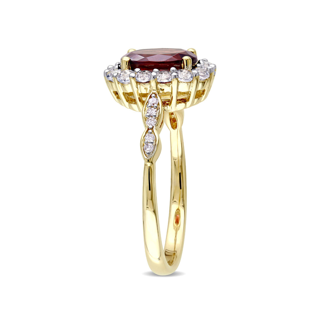 Garnet and White Topaz Fashion Ring 2 Carat (ctw) with Diamonds in 14K Yellow Gold Image 2