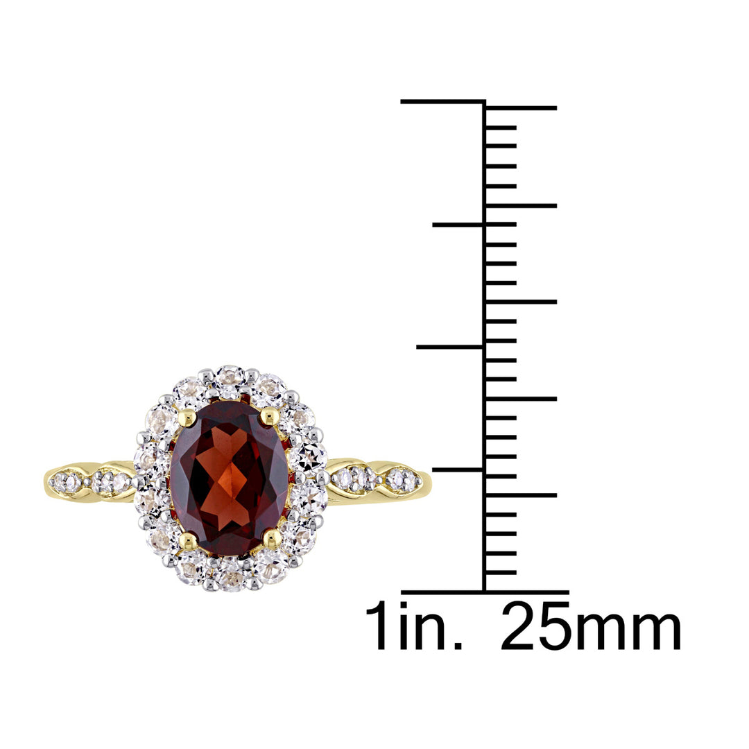 Garnet and White Topaz Fashion Ring 2 Carat (ctw) with Diamonds in 14K Yellow Gold Image 4
