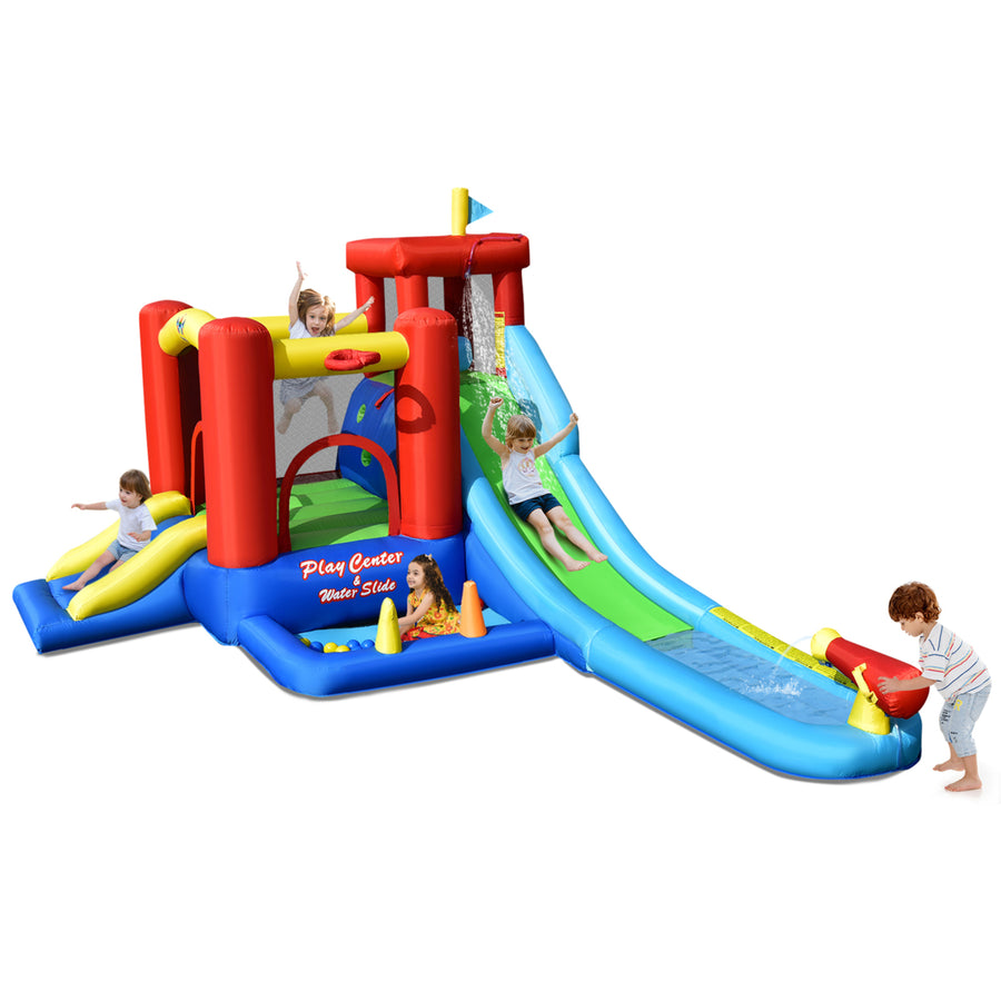 Kids Inflatable Bounce House Castle 9 in 1 Water Slide Park Without Blower Image 1