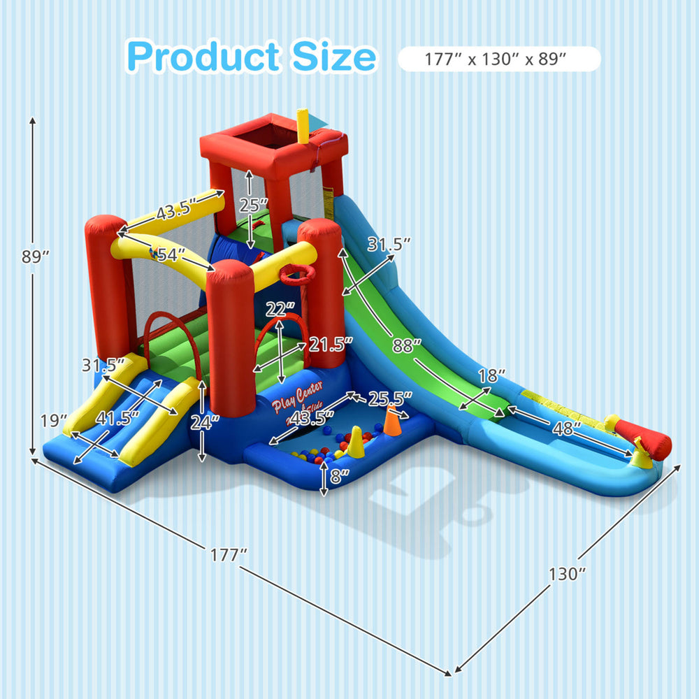 Kids Inflatable Bounce House Castle 9 in 1 Water Slide Park Without Blower Image 2