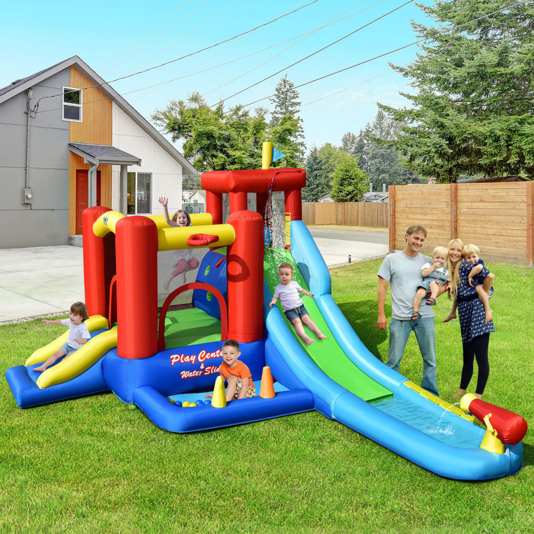 Kids Inflatable Bounce House Castle 9 in 1 Water Slide Park Without Blower Image 3