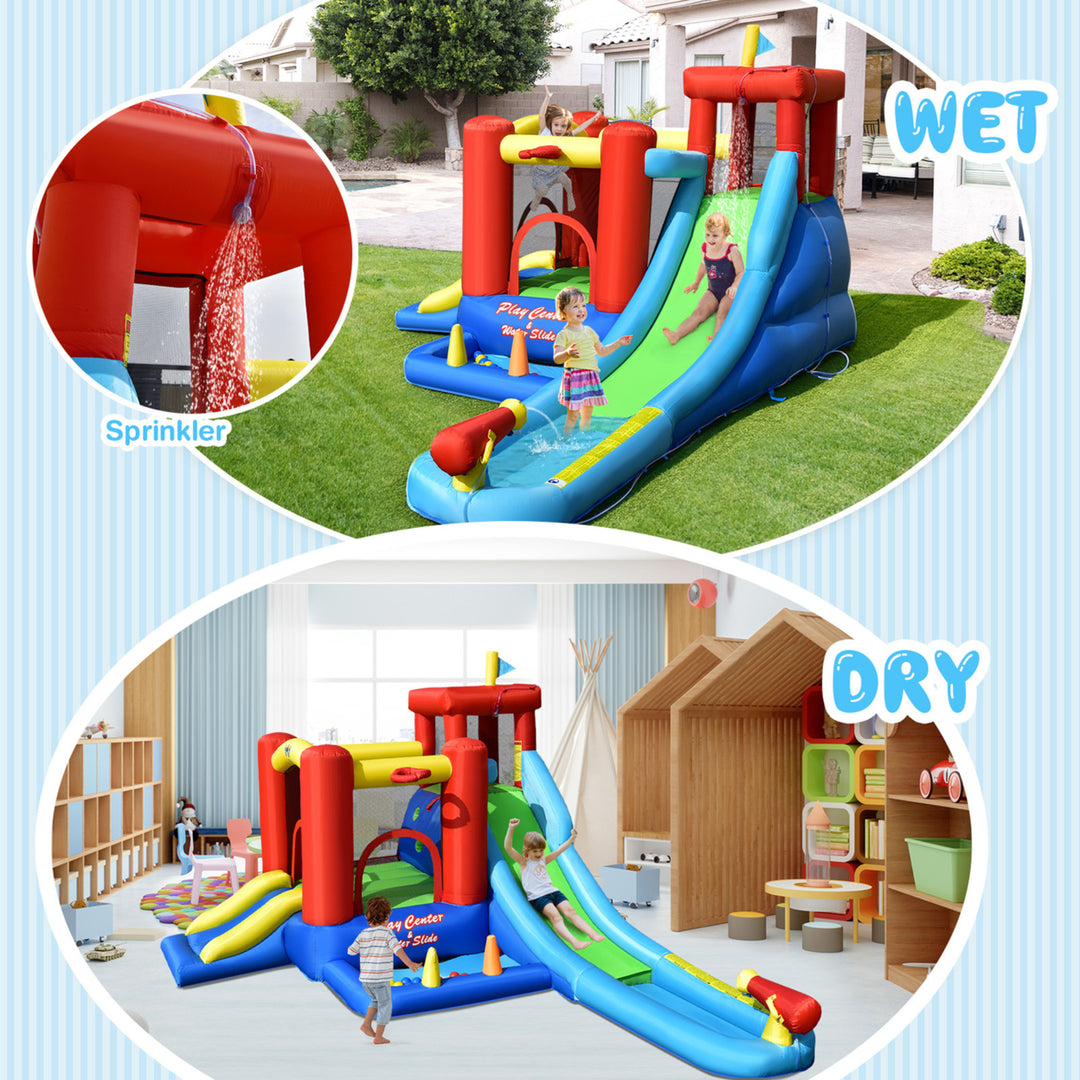 Kids Inflatable Bounce House Castle 9 in 1 Water Slide Park Without Blower Image 4