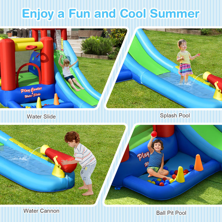Kids Inflatable Bounce House Castle 9 in 1 Water Slide Park Without Blower Image 6