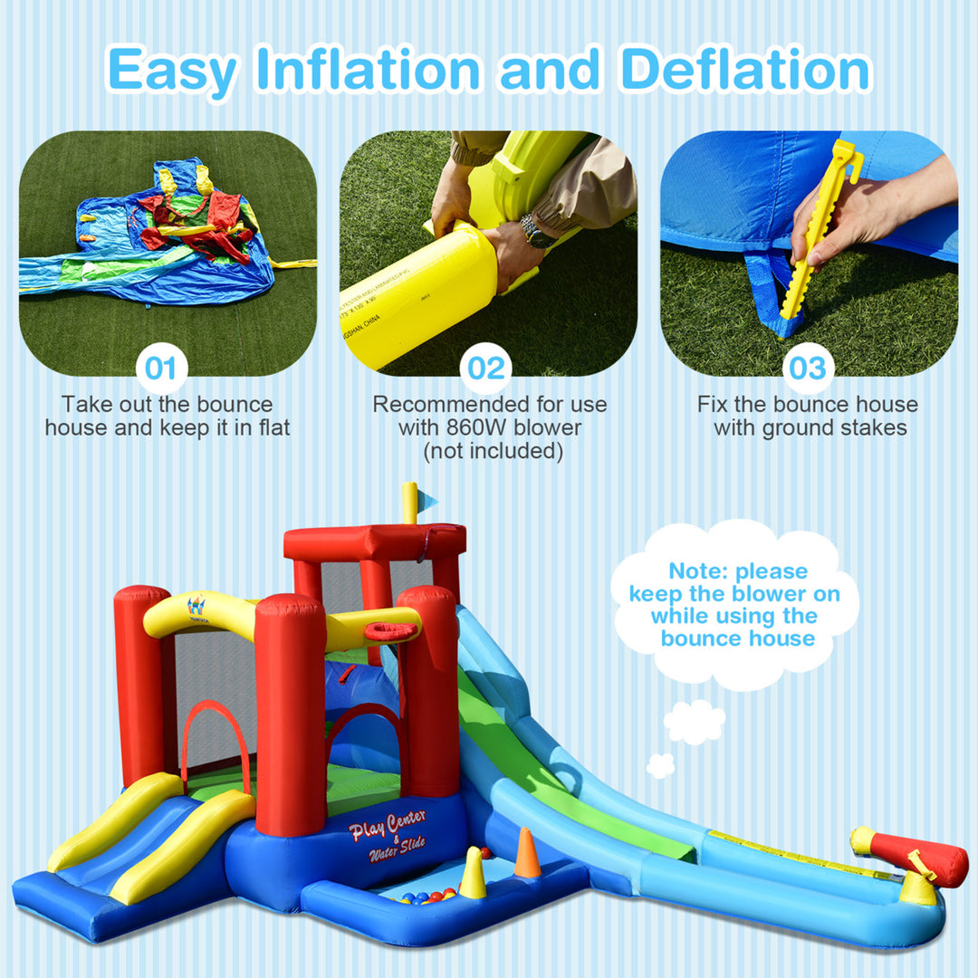 Kids Inflatable Bounce House Castle 9 in 1 Water Slide Park Without Blower Image 8