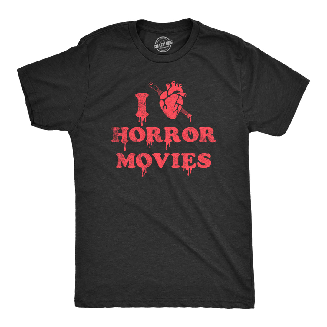 Mens I Heart Horror Movies T Shirt Funny Bloody Scary Movie Lovers Tee For Guys Image 1