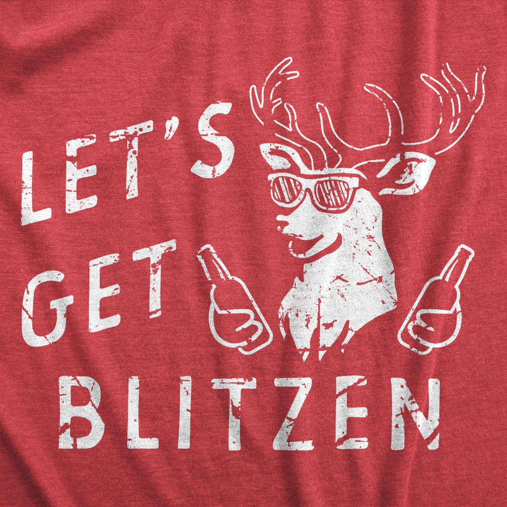 Womens Lets Get Blitzen T Shirt Funny Xmas Partying Drinking Santas Reindeer Tee For Ladies Image 2