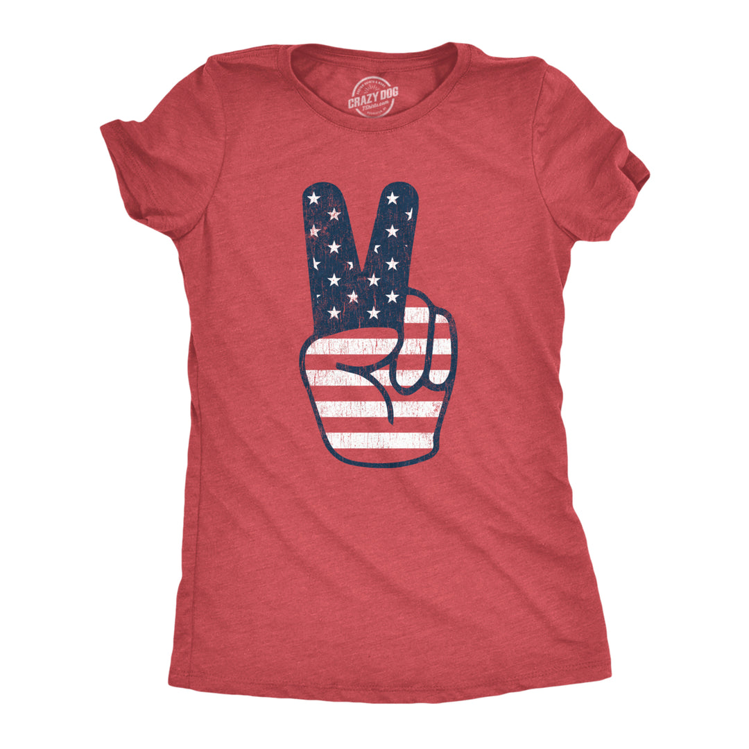 Womens Peace Sign American Flag Tshirt USA Patriotic 70s Party Graphic Tee Image 1