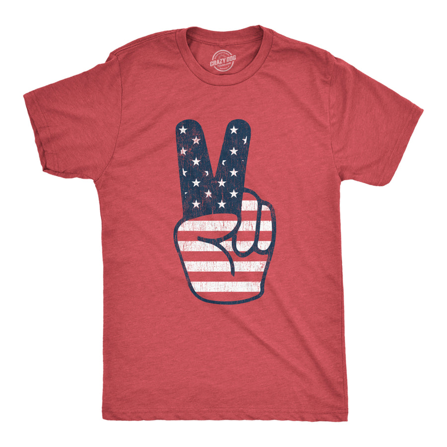 Mens Peace Sign American Flag Tshirt USA Patriotic 70s Graphic Tee Image 1