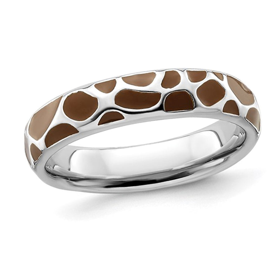 Sterling Silver Polished Enameled Animal Print Band Ring Image 1