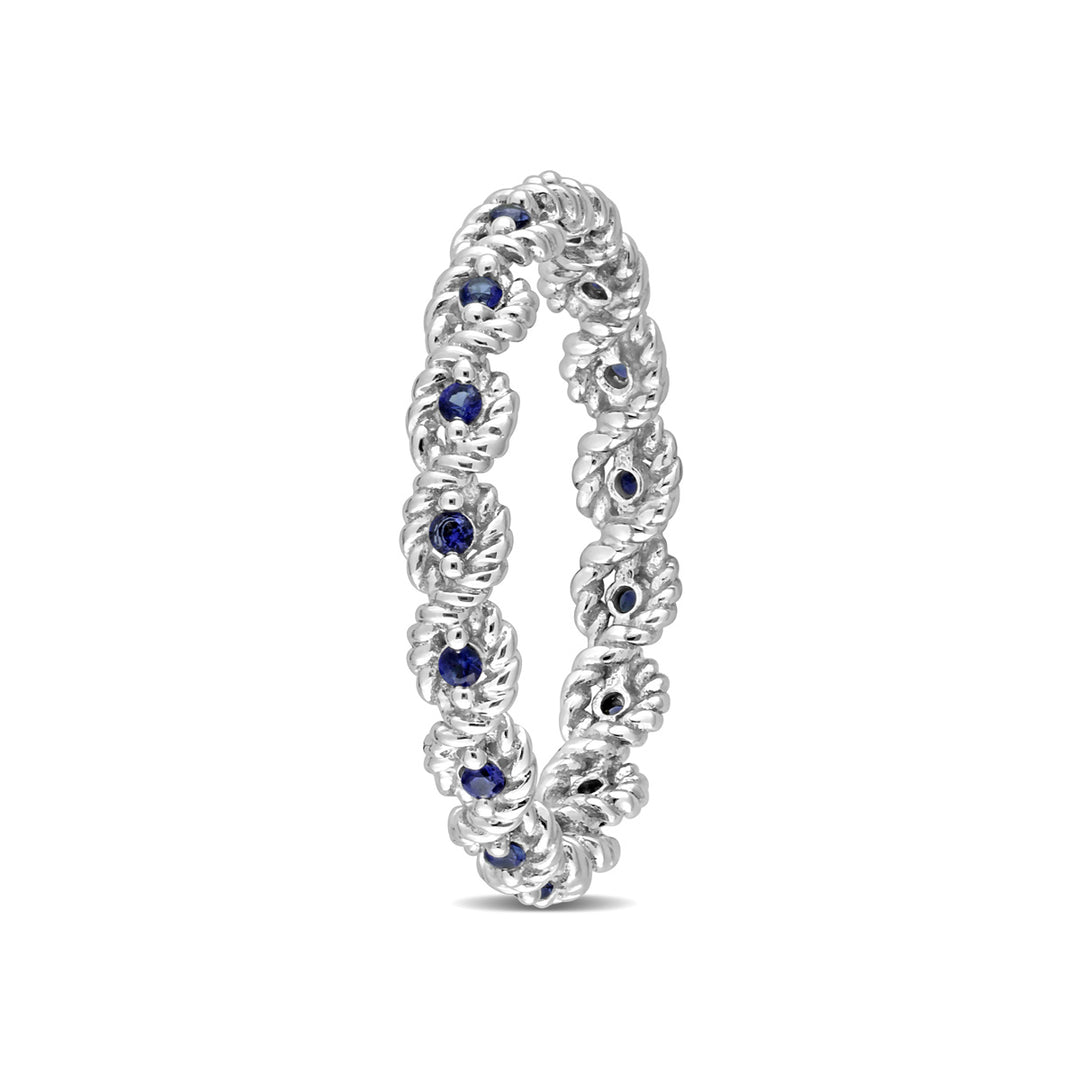 1/6 Carat (ctw) Lab-Created Blue Sapphire Eternity Band Ring in 10K White Gold Image 3