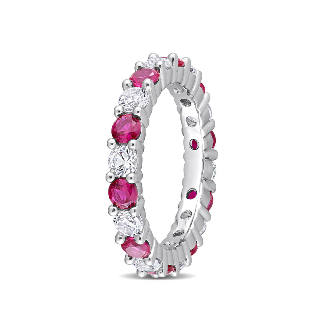 3.70 Carat (ctw) Lab-Created Ruby and White Sapphire Eternity Band Ring in Sterling Silver Image 4