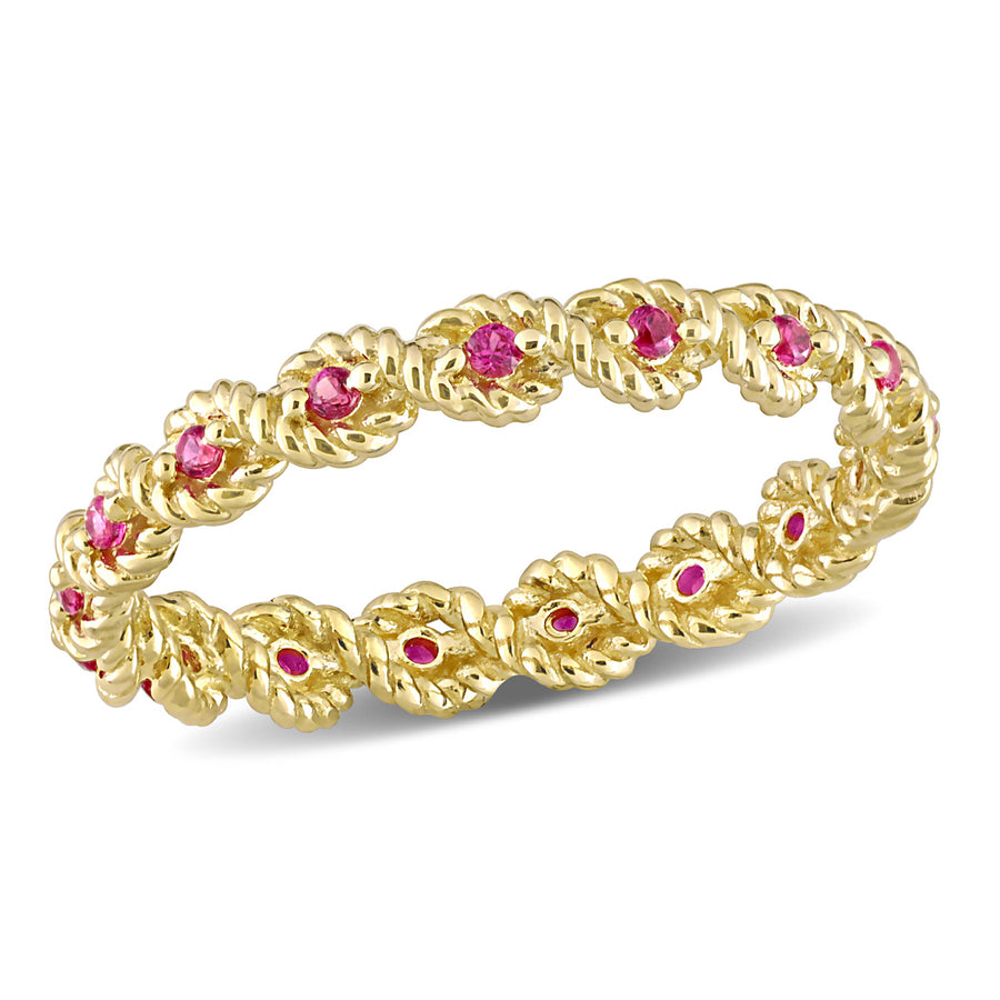 1/5 Carat (ctw) Lab-Created Ruby Eternity Band Ring in 10K Yellow Gold Image 1