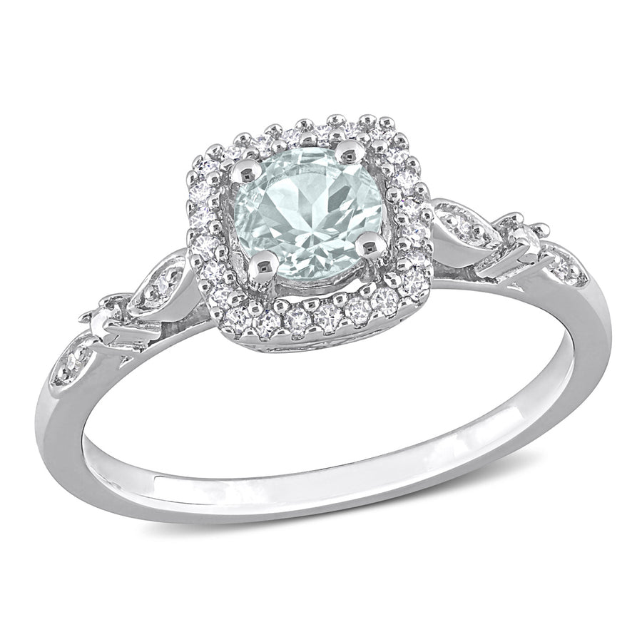 2/5 Carat (ctw) Aquamarine Ring in Sterling Silver with Diamonds Image 1
