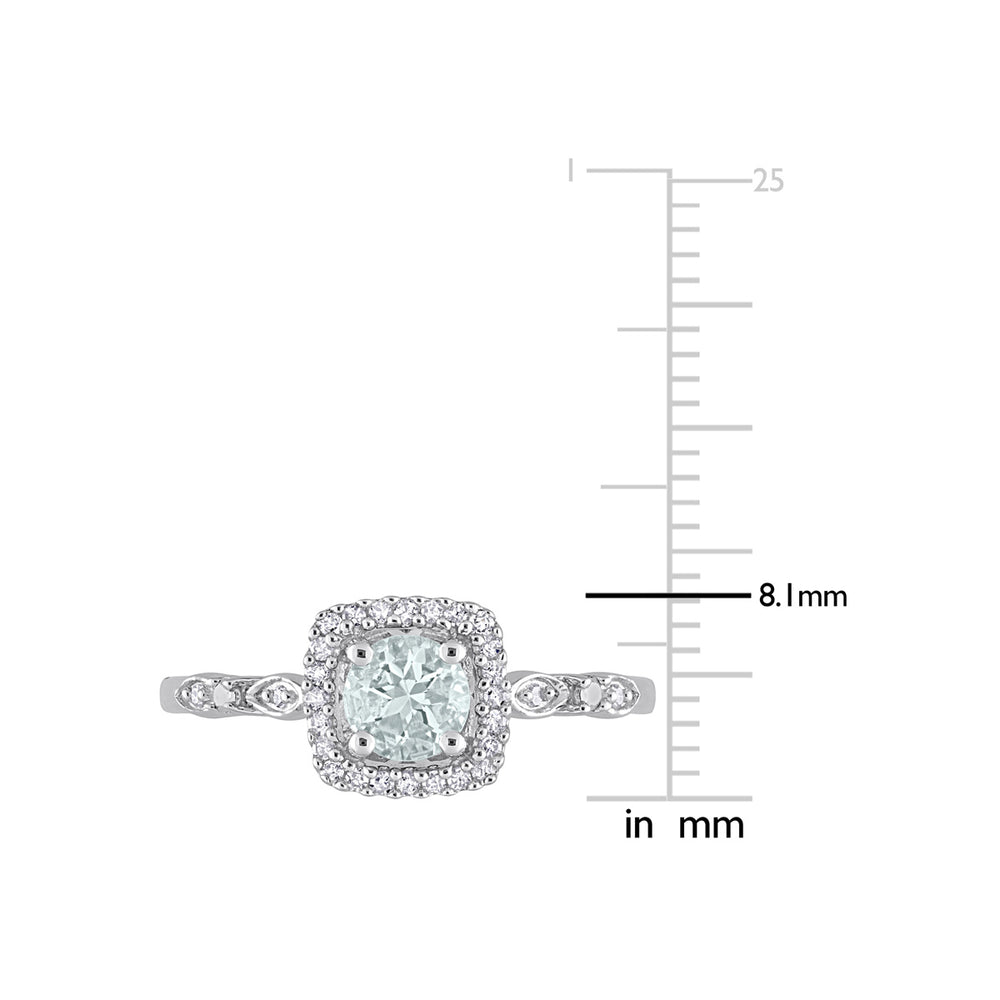 2/5 Carat (ctw) Aquamarine Ring in Sterling Silver with Diamonds Image 2