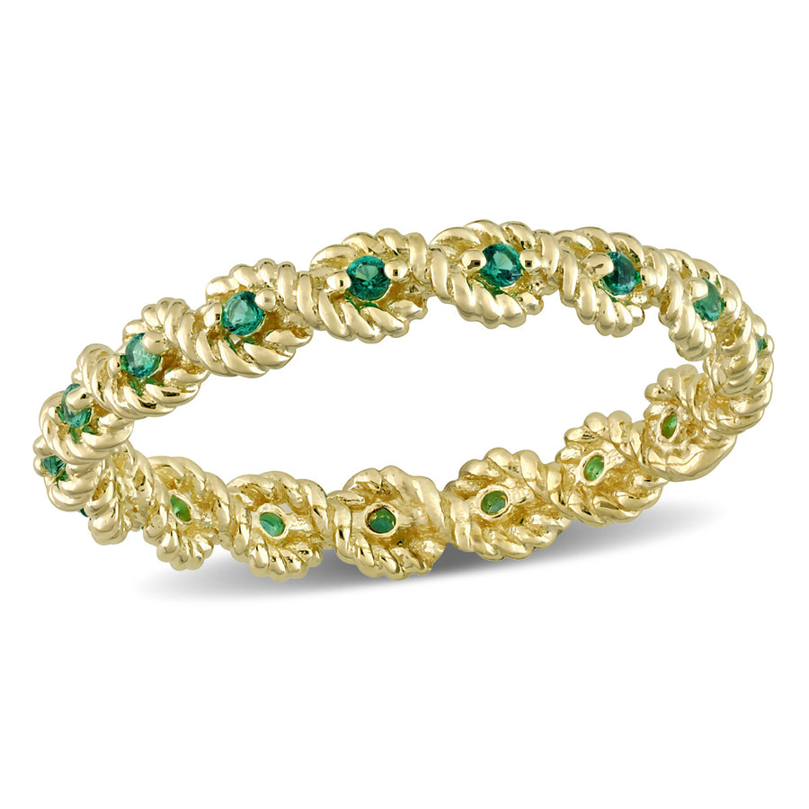 1/6 Carat (ctw) Lab-Created Emerald Eternity Band Ring in 10K Yellow Gold Image 1