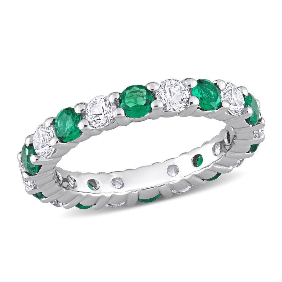 3.20 Carat (ctw) Lab-Created Emerald and White Sapphire Eternity Band Ring in Sterling Silver Image 1