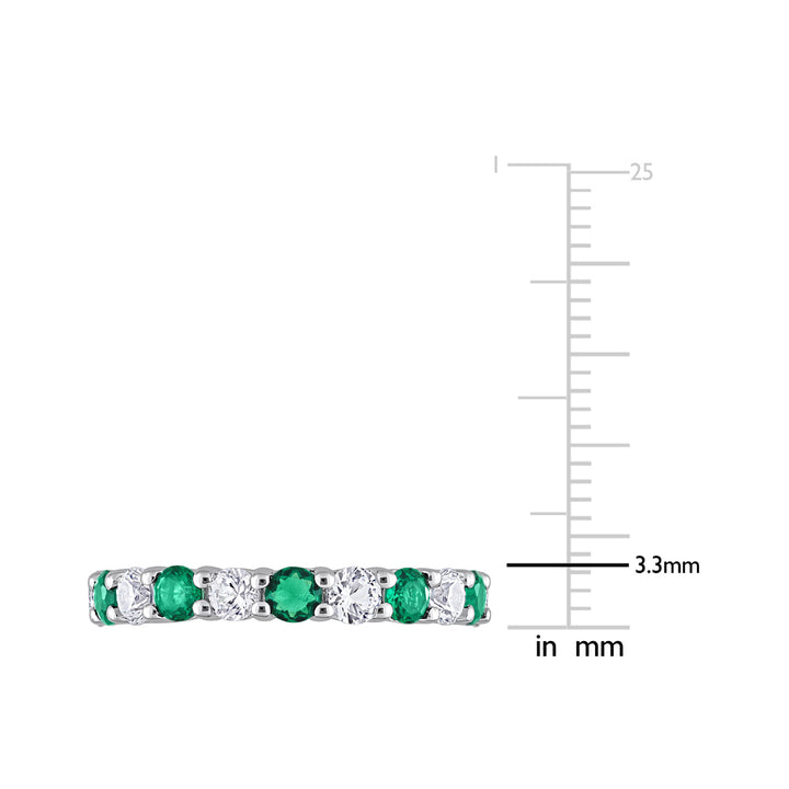 3.20 Carat (ctw) Lab-Created Emerald and White Sapphire Eternity Band Ring in Sterling Silver Image 3