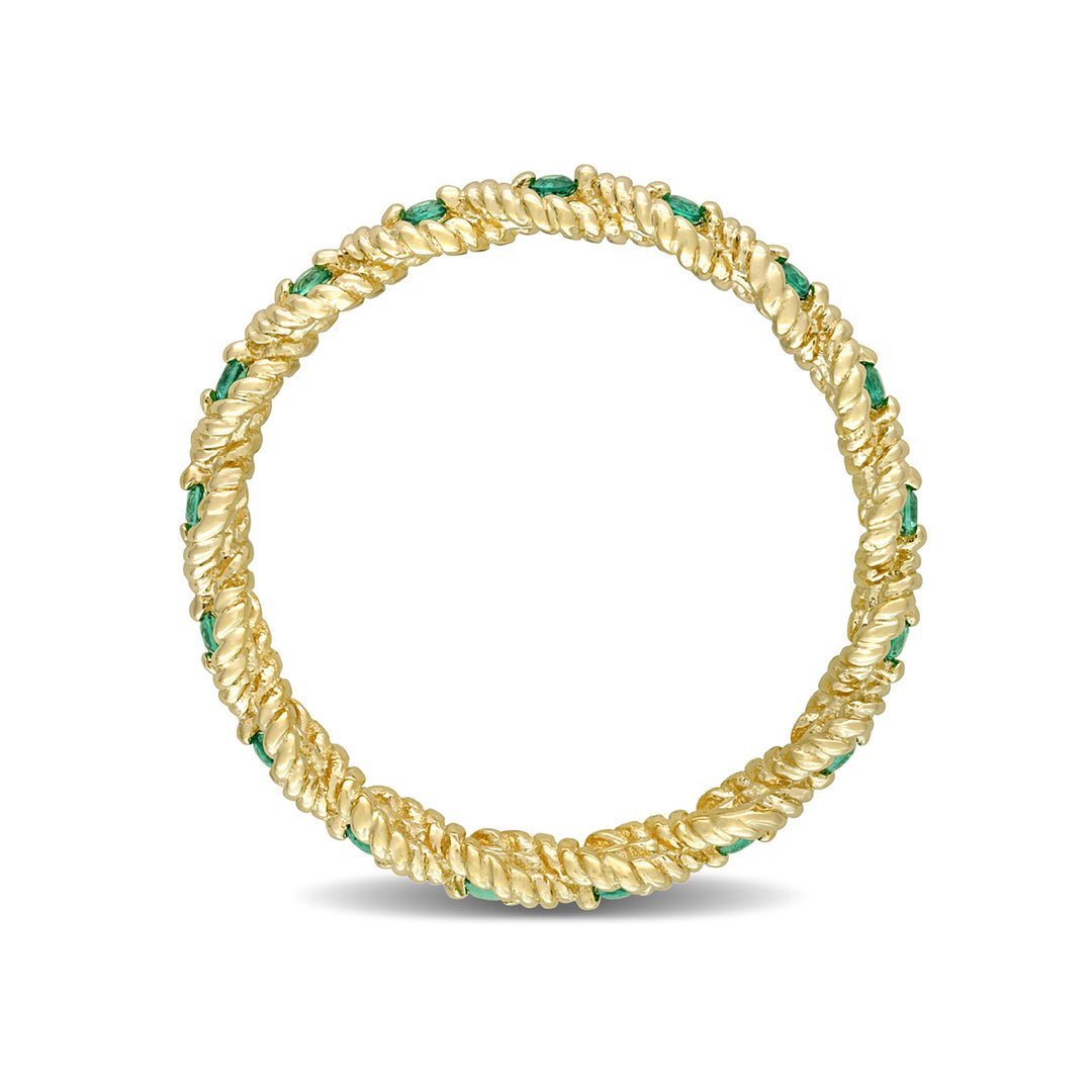 1/6 Carat (ctw) Lab-Created Emerald Eternity Band Ring in 10K Yellow Gold Image 4