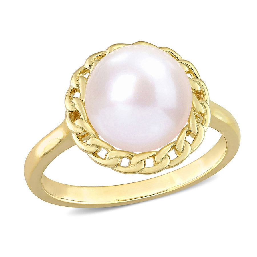 9mm White Freshwater Cultured Pearl Ring in Yellow Plated Sterling Silver Image 1