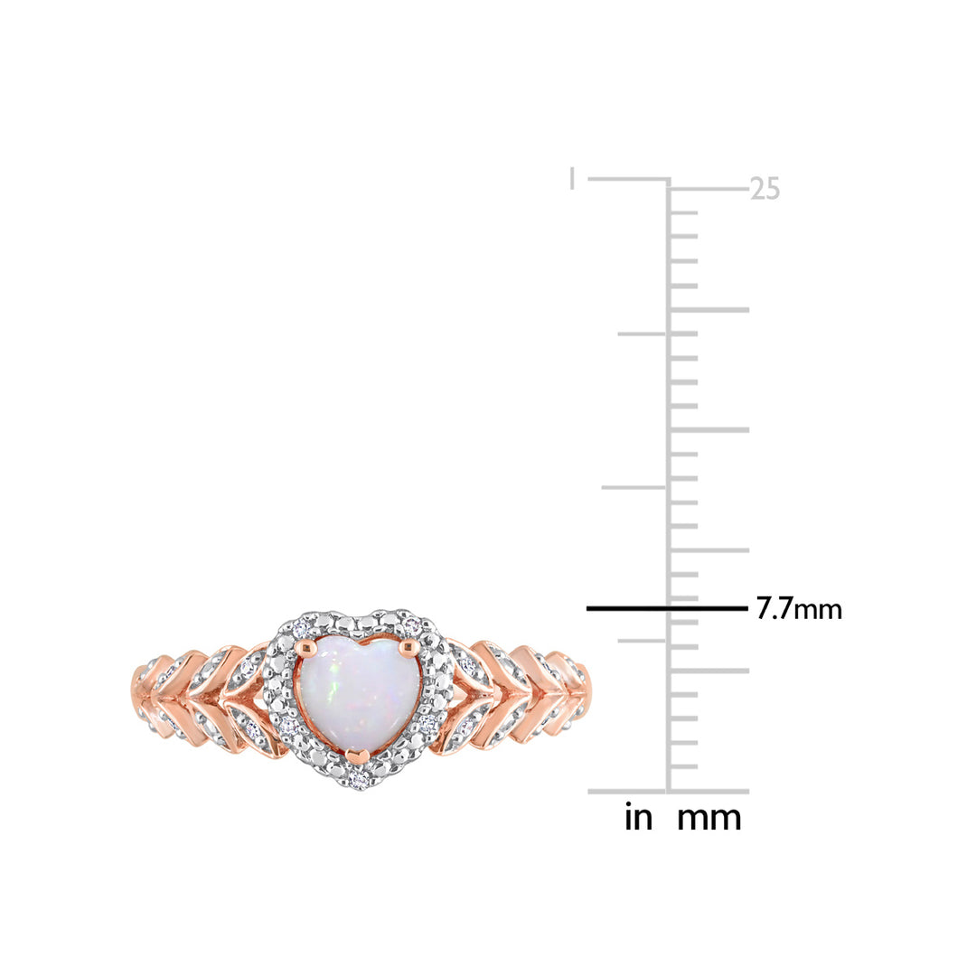 3/10 Carat (ctw) Opal Heart Ring in 10K Rose Pink Gold Image 3