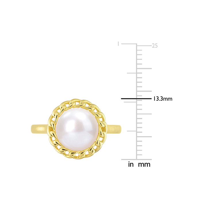 9mm White Freshwater Cultured Pearl Ring in Yellow Plated Sterling Silver Image 3