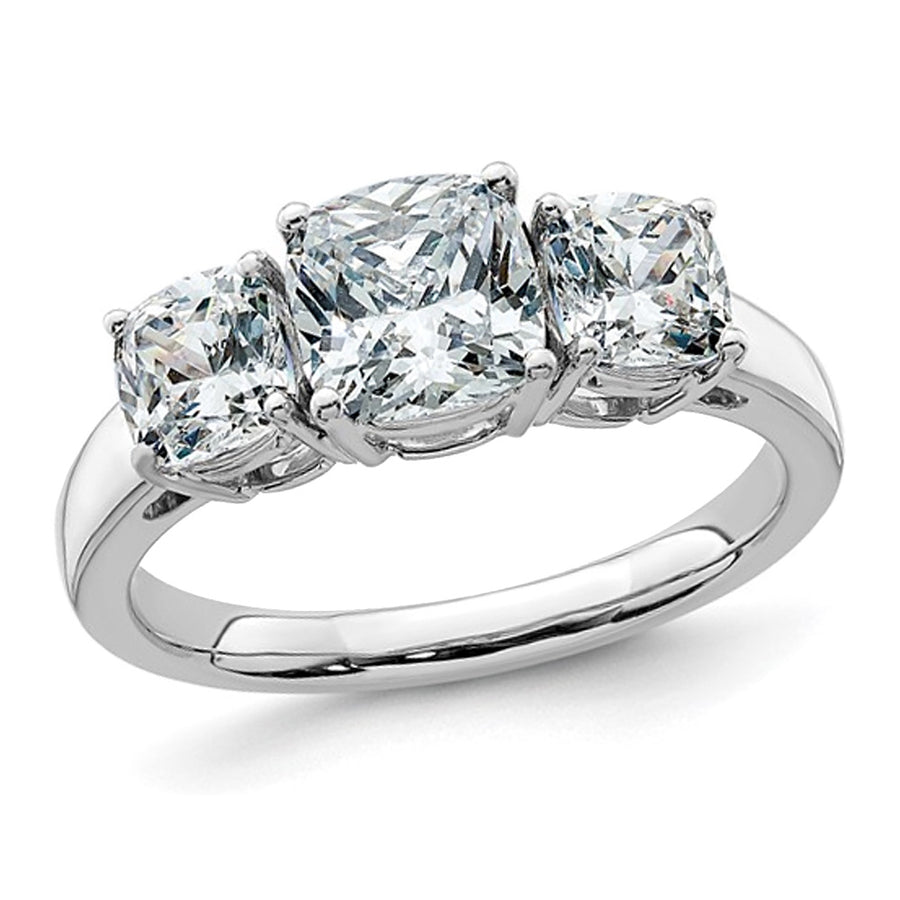 2.35 Carat (ctw) Synthetic Moissanite Three-Stone Ring in 14K White Gold Image 1