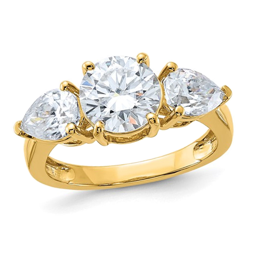 3.10 Carat (ctw) Synthetic Moissanite Three Stone Ring in 14K Yellow Gold Image 1