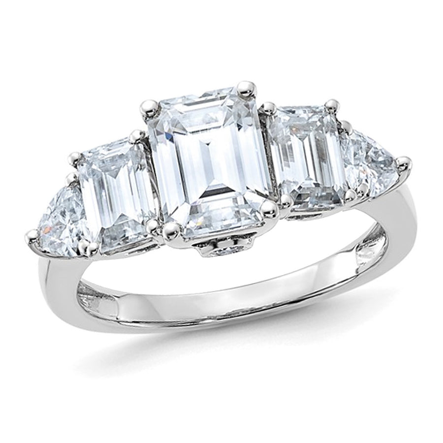 2.80 Carat (ctw) Synthetic Moissanite Emerald-Cut Engagement Ring in 14K White Gold Image 1