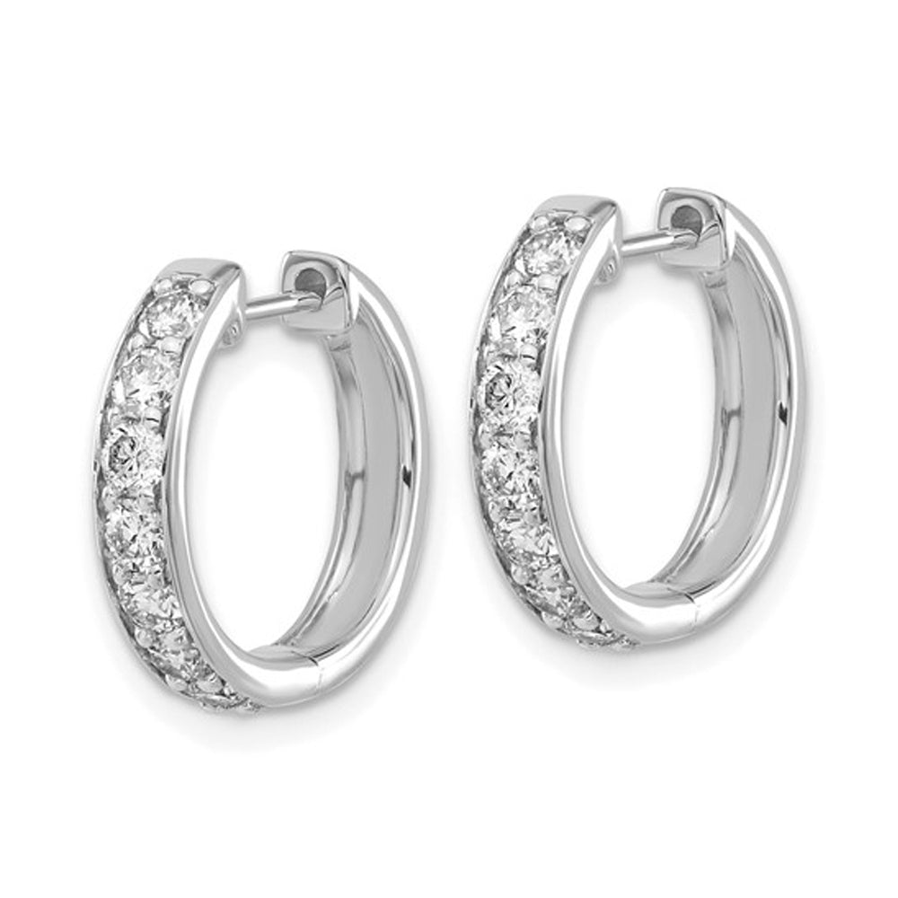 1.00 Carat (ctw) Diamond Hoop Earrings in 10K White Gold Image 4