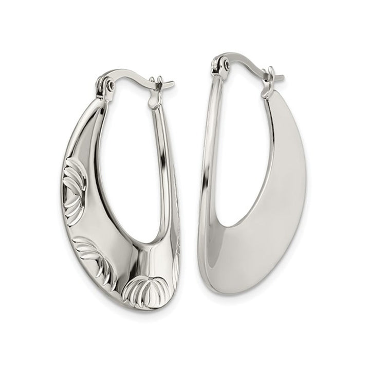 Stainless Steel Textured Patterned Hoop Earrings Image 4