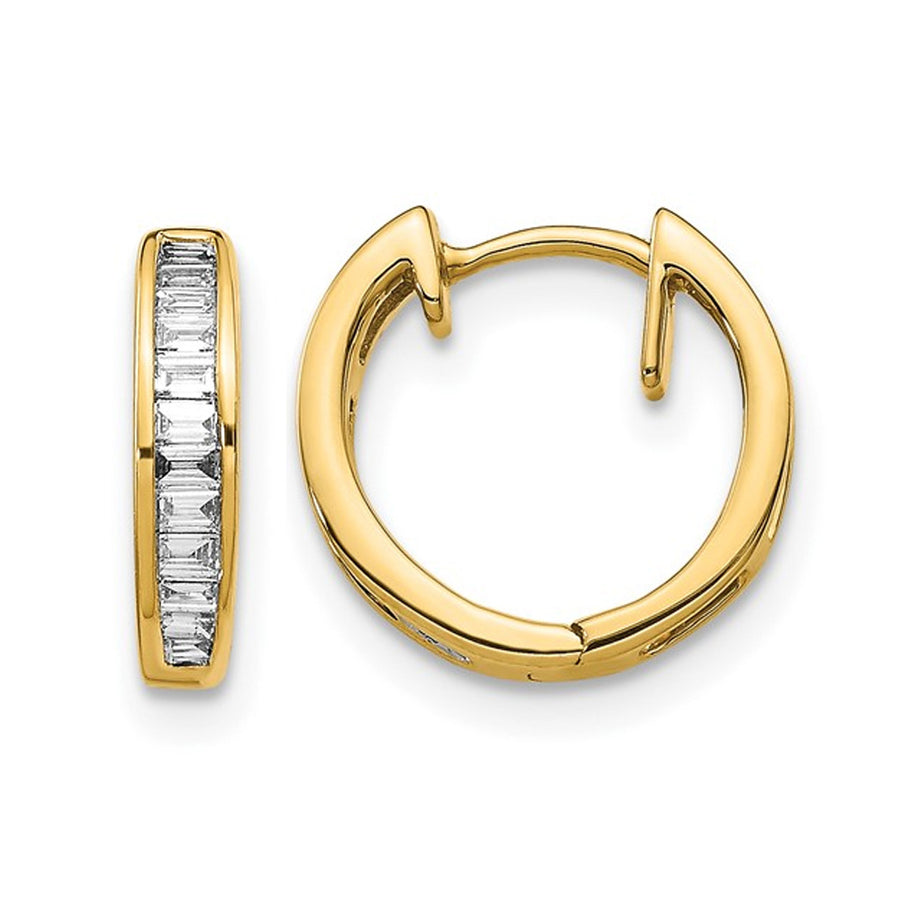 1/5 Carat (ctw) Baguette Diamond Hoop Earrings in 10K Yellow Gold Image 1