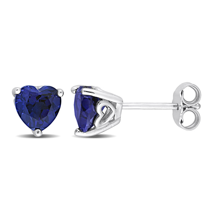 1.80 Carat (ctw) Lab-Created Blue Sapphire Heart Solitaire Earrings in Sterling Silver (6mm) Image 1