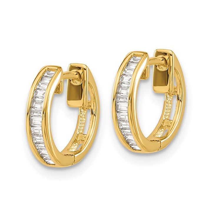 1/5 Carat (ctw) Baguette Diamond Hoop Earrings in 10K Yellow Gold Image 3
