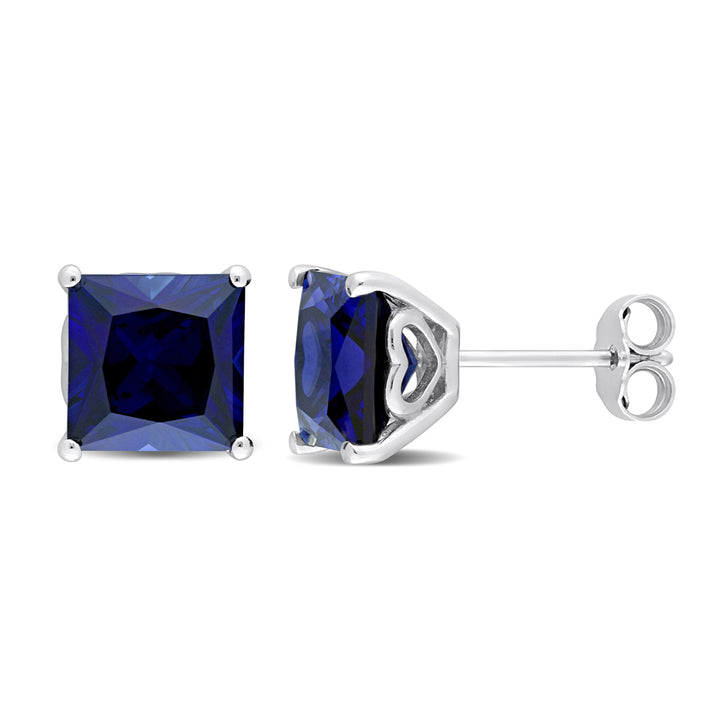5.60 Carat (ctw) Lab-Created Princess Blue Sapphire Solitaire Earrings in Sterling Silver (8mm) Image 1
