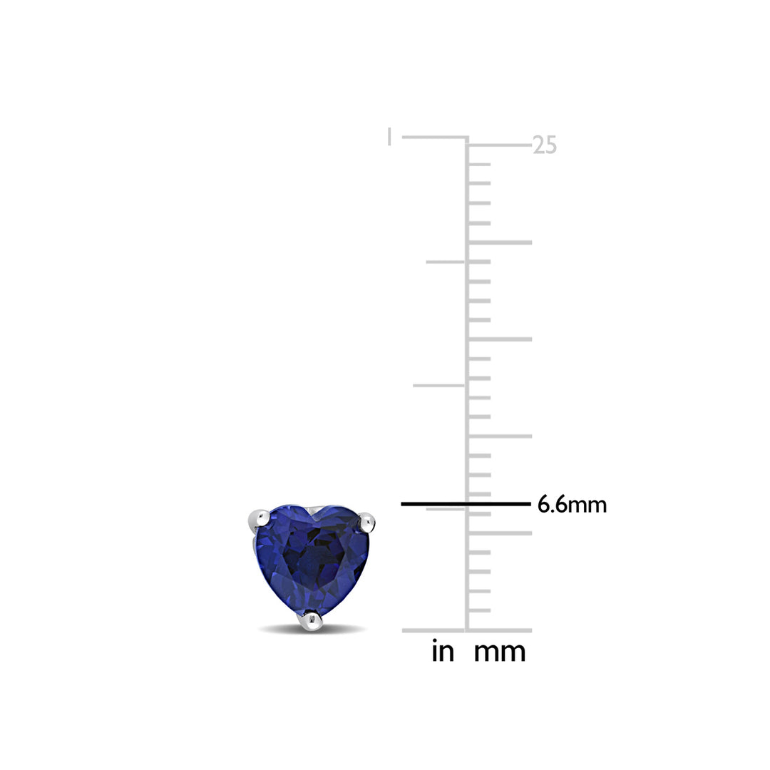 1.80 Carat (ctw) Lab-Created Blue Sapphire Heart Solitaire Earrings in Sterling Silver (6mm) Image 3
