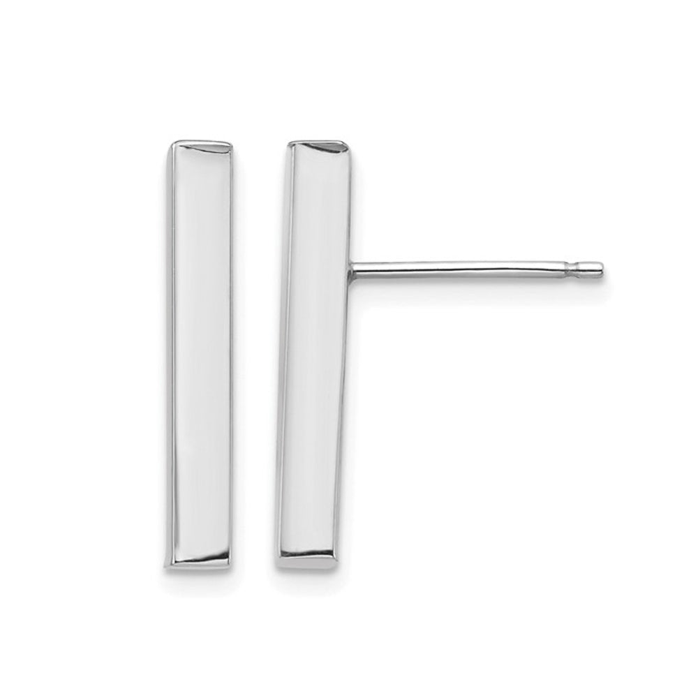 14K White Gold Bar Stick Post Earrings Image 1