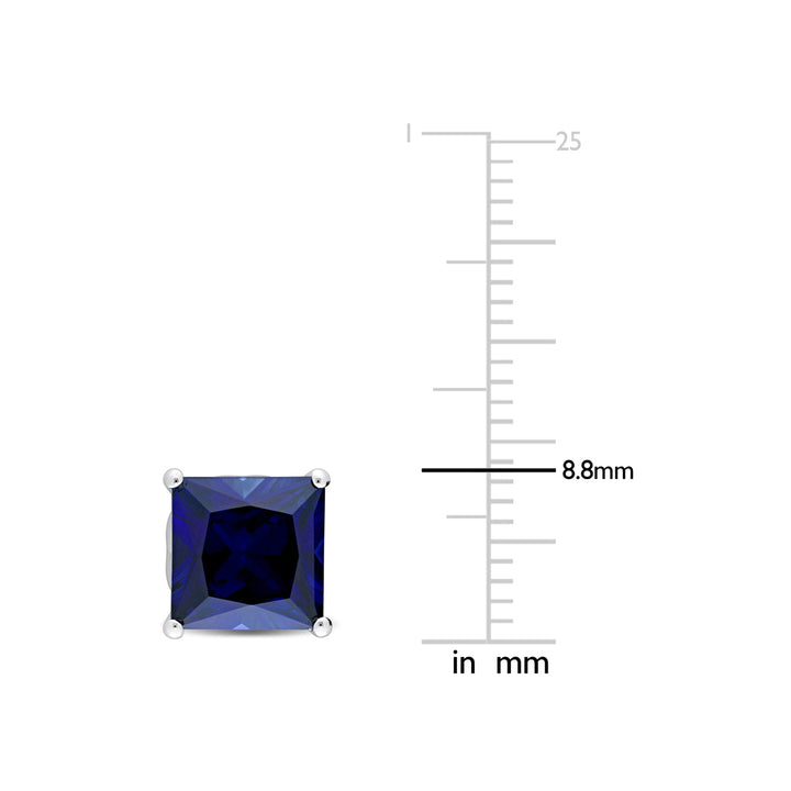 5.60 Carat (ctw) Lab-Created Princess Blue Sapphire Solitaire Earrings in Sterling Silver (8mm) Image 3