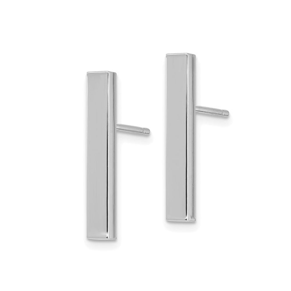 14K White Gold Bar Stick Post Earrings Image 2