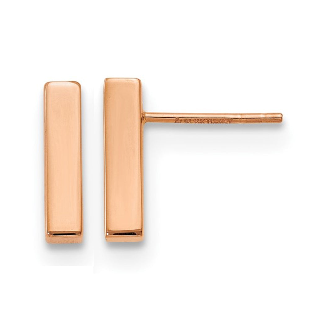 14K Rose Pink Gold Bar Stick Post Earrings Image 1