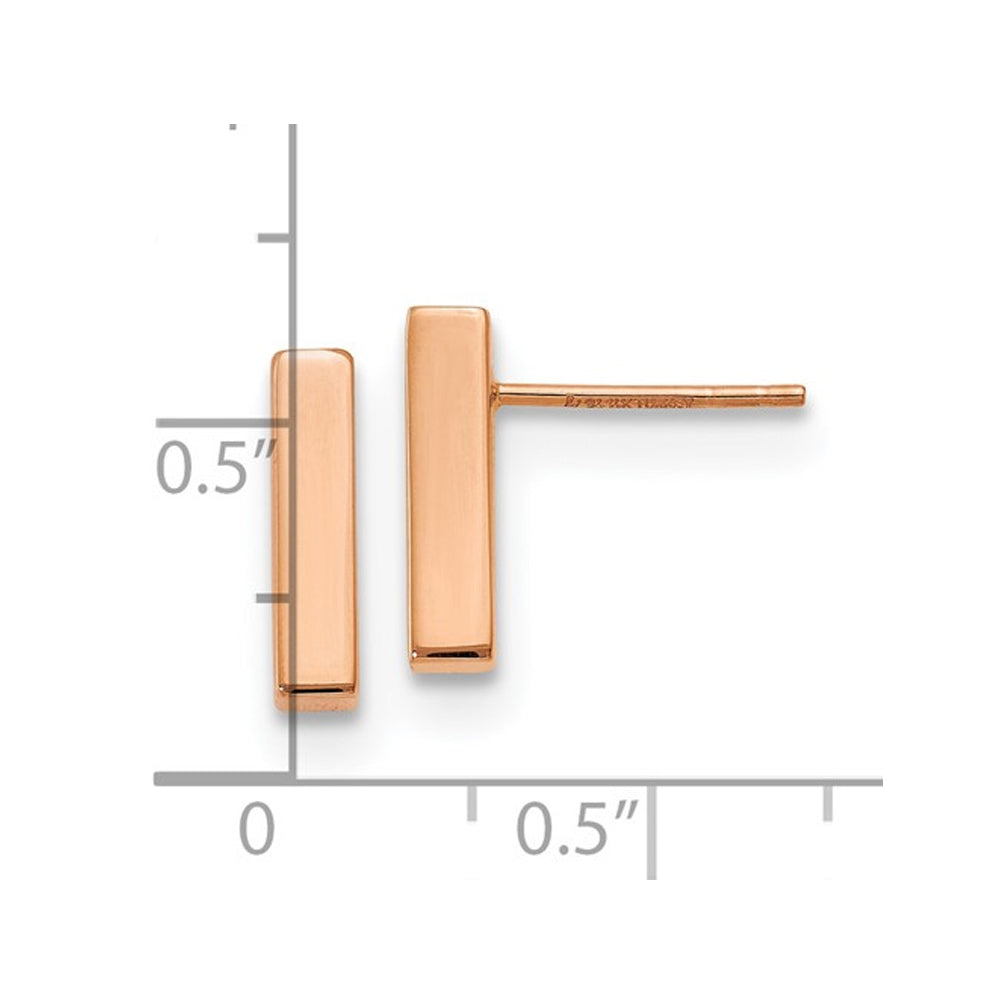 14K Rose Pink Gold Bar Stick Post Earrings Image 2