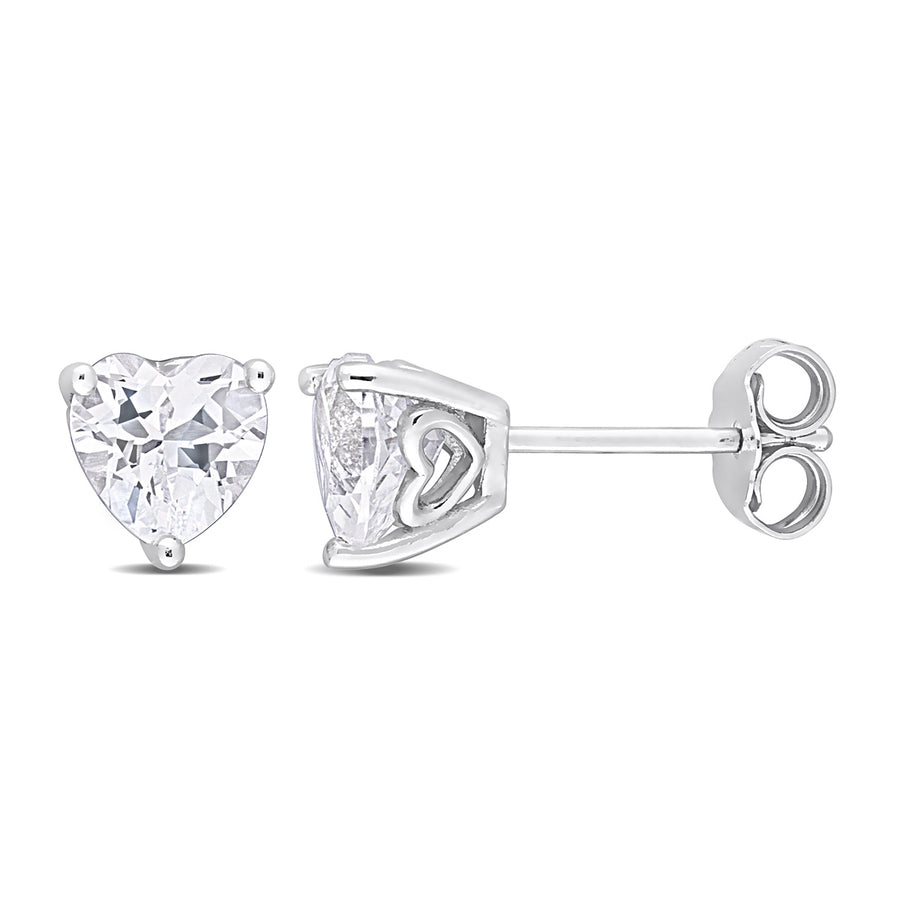 1.80 Carat (ctw) Lab-Created White Sapphire Heart Solitaire Earrings in Sterling Silver (8mm) Image 1
